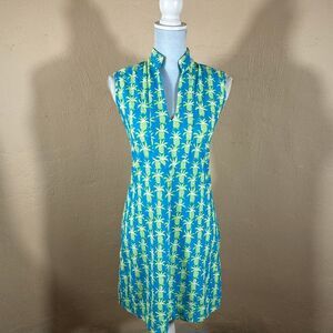 Jude Connally Kristen Dress – Blue & Lime Pineapple Print | Mandarin Collar | Sl